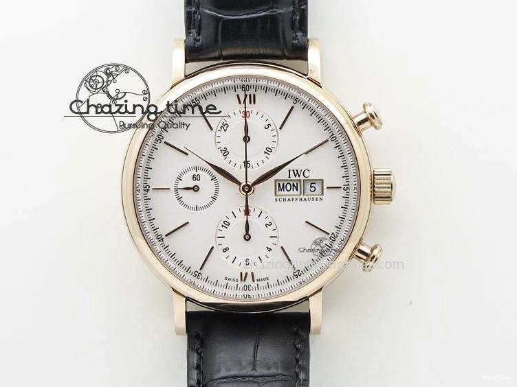 MIROTIME 0131 Portofino Chrono RG White Dial on Black Leather Strap A Vibrant 7385